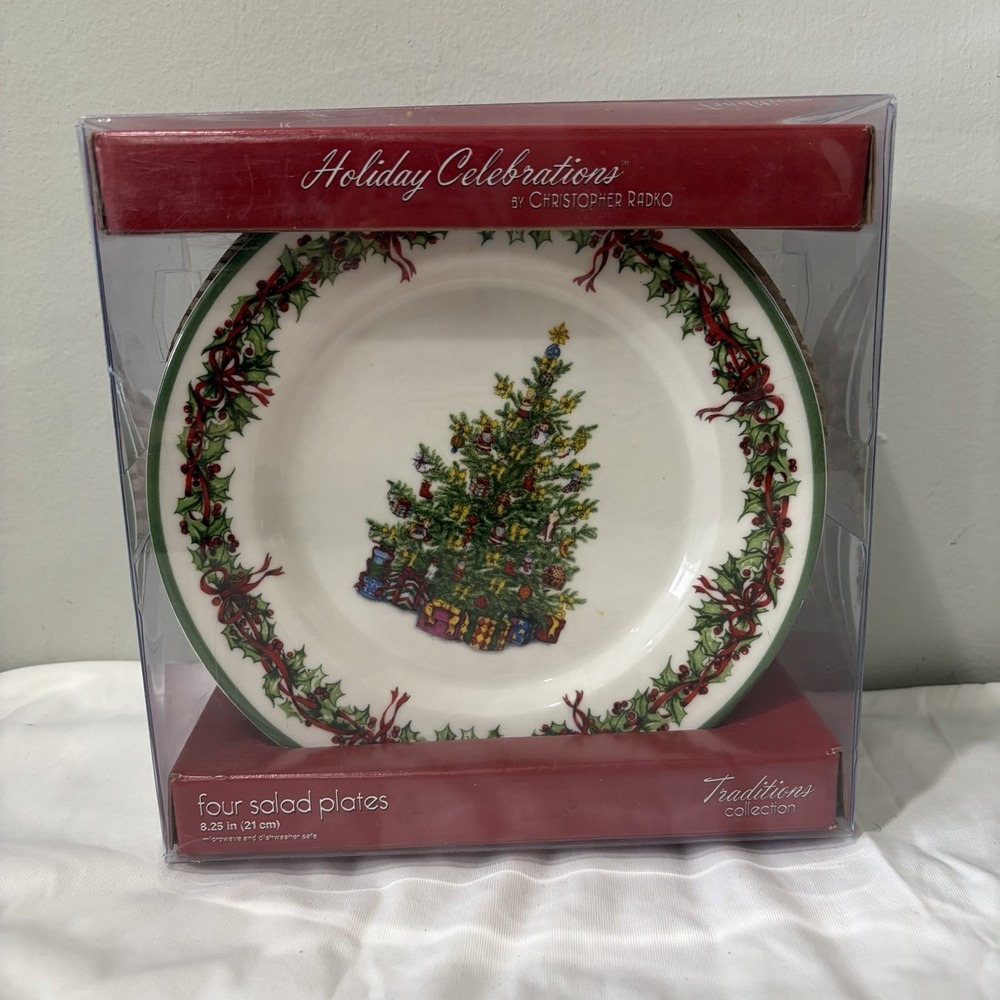 Christopher Radko Traditions‎ " HOLIDAY CELEBRATIONS" Salad Plates Set of 4 NEW